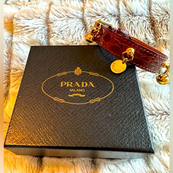 Prada Jewelry - Prada crocodile leather brown bracelet with charms